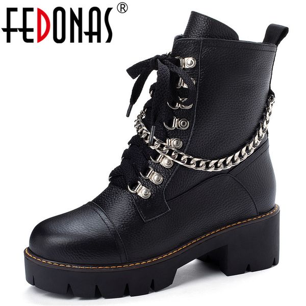 

fedonas motorcycle boots women autumn winter warm genuine leather party casual shoes woman round toe side zipper ankle boots, Black