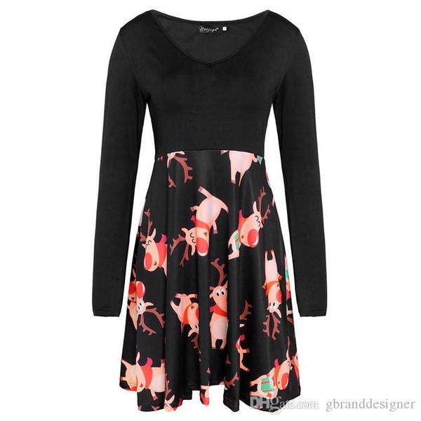 

женская одежда рождество sexy vneck платье модельера с длинным рукавом empire flora печати колен юбка, Black;gray