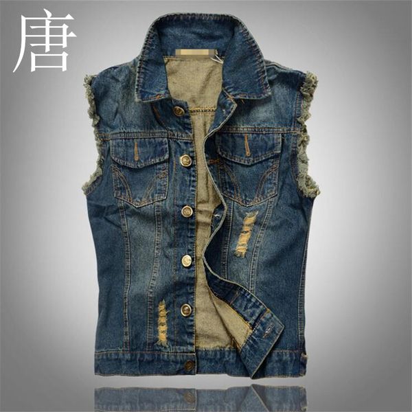 

tang cool 2019 men's denim vest male outerwear patchwork denim jacket plus large size tank s-6xl, Black;white