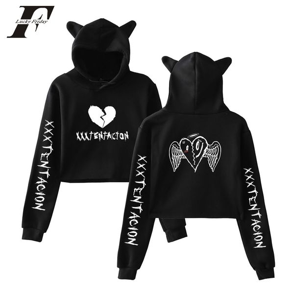 

hoodies harajuku lovely cat ears hoodies women hip hop rip xxxtentacion sweatshirt crop warm fleece sweatshirt, Black