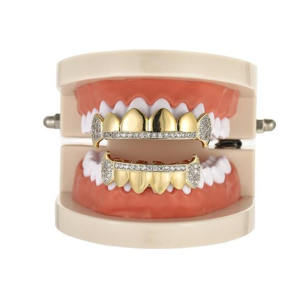 

fashion cubic zirconia gold teeth grills hiphop rocker halloween iced out caps bottom fang grills set bling teeth, Silver