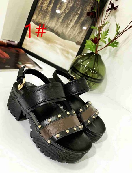 

designer women casual sandals letter rivets heel shoes platform 1a3red cowhide leather high heels laureate platform shoes, Black