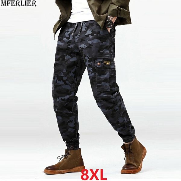 

men cargo pants jeans camouflage pocket high street cool plus size big 6xl 7xl 8xl man korea style jeans pencil harem pants 48, Black