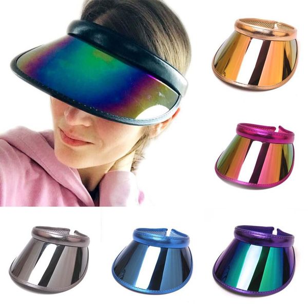 

summer ladies sun hat transparent empty plastic pvc candy color visor women's bicycle climbing driving cap, Blue;gray