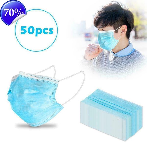 

PBVP 50Pcs Wholesaleprotective Одноразовая маска 3ply Hygiene с Elastic Ушные Loops K Маски Свободная перевозка груза DHL черный