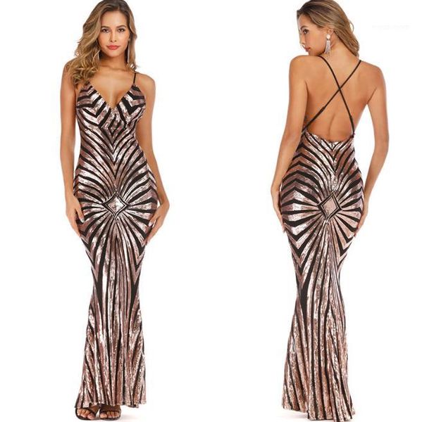 

women spaghetti strap dresses women sequins designer party dresess backless v neck maxi dresses fashion, Black;gray