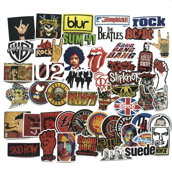 

no repeated fashion car stickers 52pcs/lot rock cool sticker home skateboard snowboard lapluggage motorcycle guitar waterproof decals