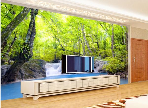 

green jungle woods small river aquatic wealth tv background wall modern living room wallpapers