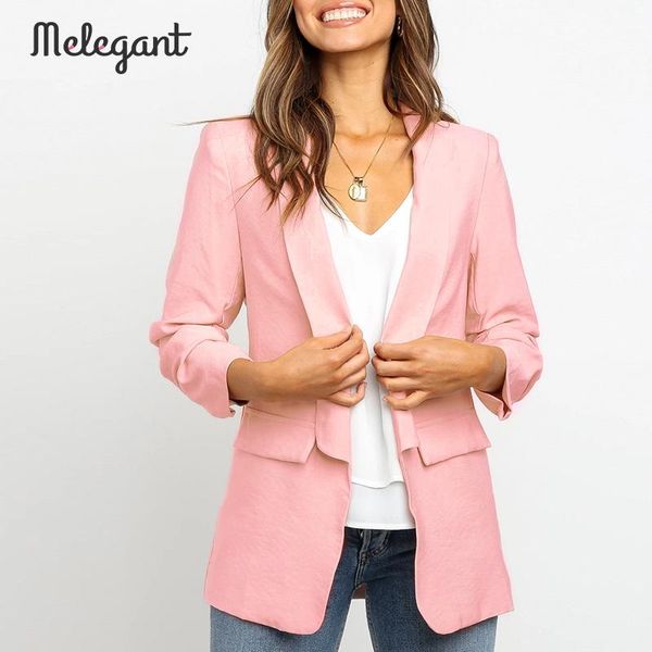 

melegant autumn winter 2019 pink blazer coat women high fashion casual solid blazers coats elegant ladies blazer, White;black