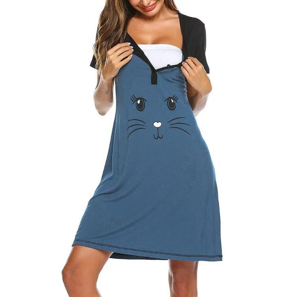 

maternity dresses summer cotton soft dress cute print short-sleeved nursing casual breastfeeding dresses#m, White