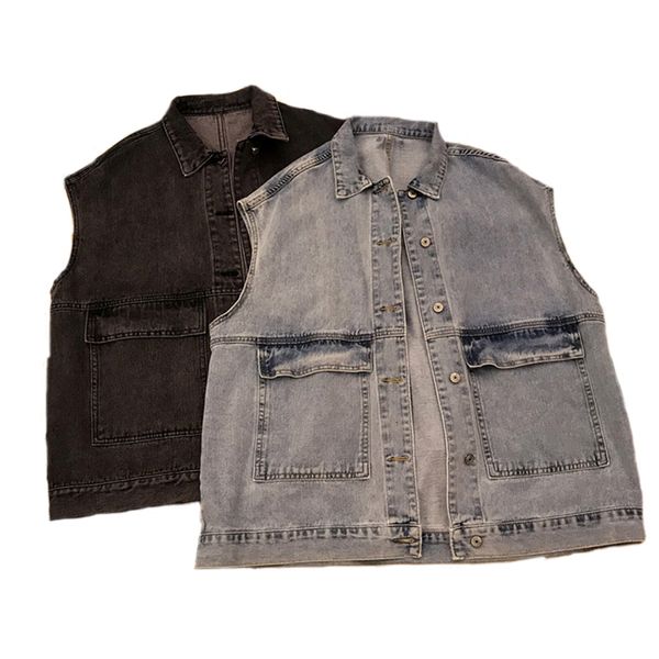 

women's vests denim vesten 2021 vrouwen zomer vest turn-down kraag jas mouwloos voor nieuwe oversized, Black;white