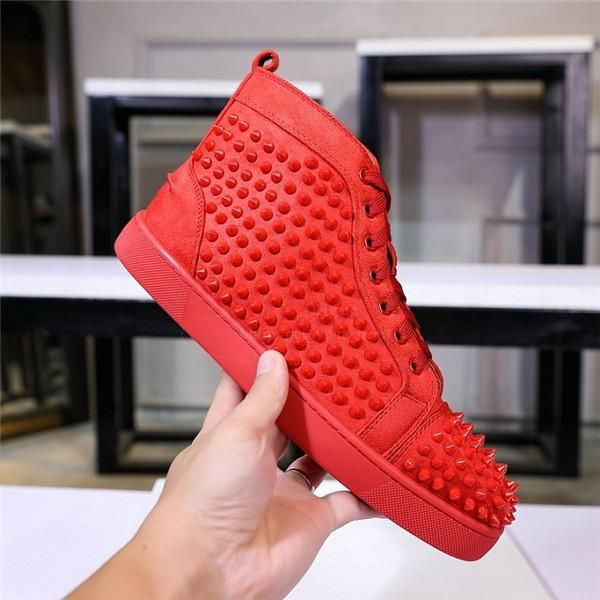 

r sneakers red bottom shoe high cut suede spike luxury shoes for men and women shoes party wedding crystal leather sneakers lts, Black