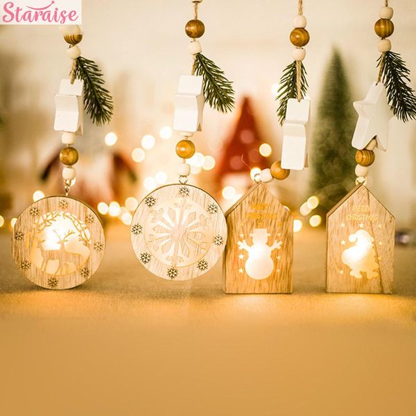 

led christmas decor luminous wooden pendant with battery christmas tree decor for home 2019 navidad xmas ornament table