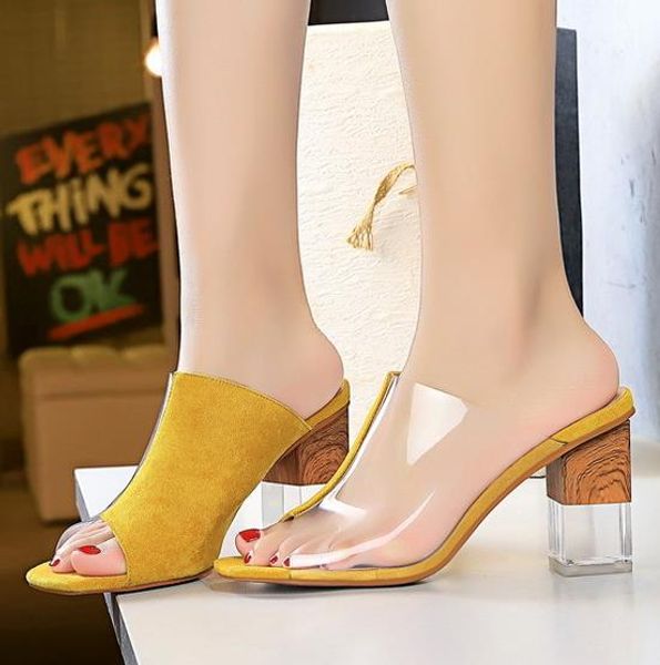 

размера 34 до 40 роскошных женщин дизайнера сандалии желтого лоскутного прозрачно