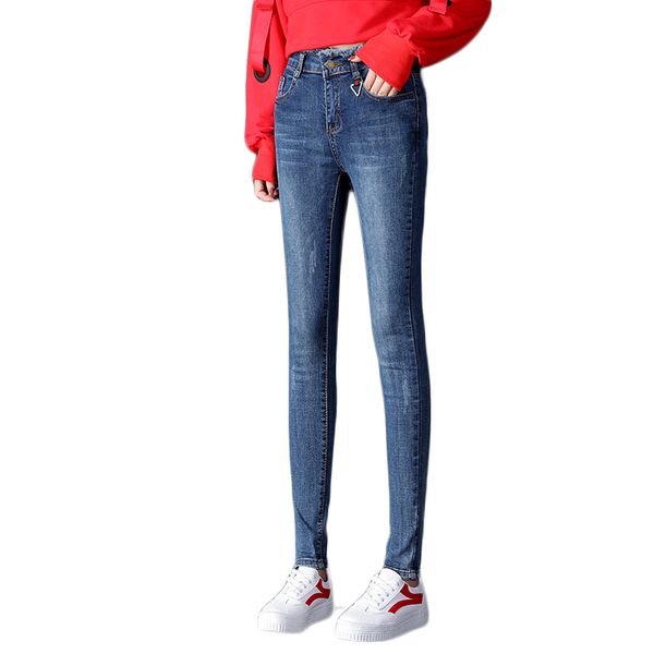 

spring/autumn skinny high-waisted jeans skinny new student pencil long pants women's feet pants, Blue