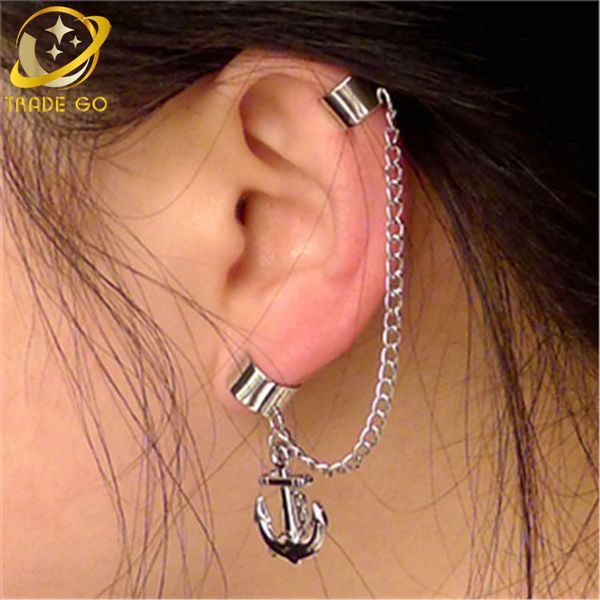 

tassel anchor clip on earrings no pierced ear cuff masculino women earrings fashion jewelry punk ear jacket wrap earcuff brincos, Silver