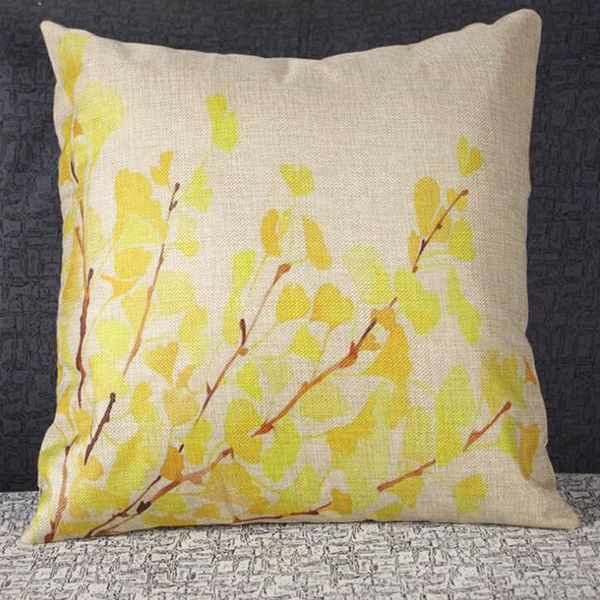 

pillow case printing yellow ginkgo leaves pillow cover christmas simple sofa linen waist throw cushion cover home decorative