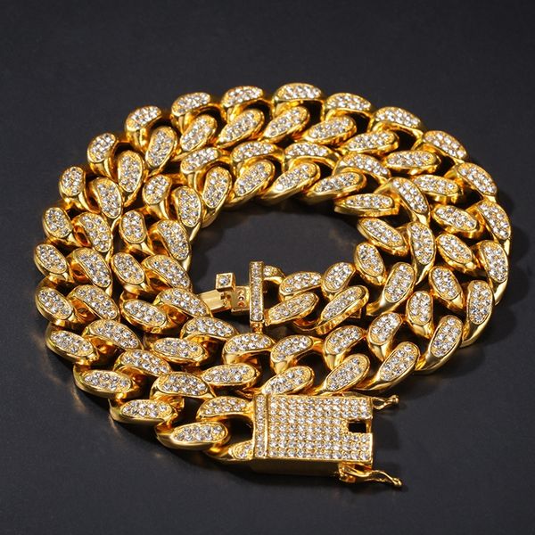 Catene Hip Hop Bling Gioielli Uomo Collana placcata oro Iced Out Catena a maglia cubana Miami in argento 2 cm