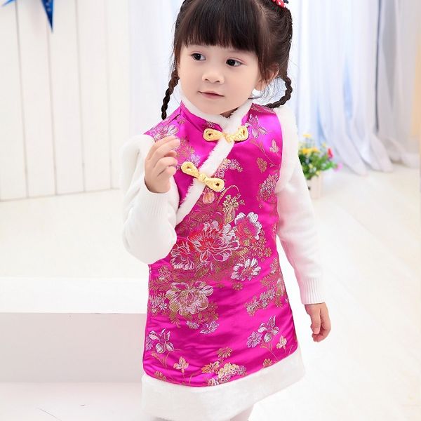 

2019 winter baby girls coats festival waistcoat girl down jacket qipao dresses chinese children outerwear thick outfits vest, Blue