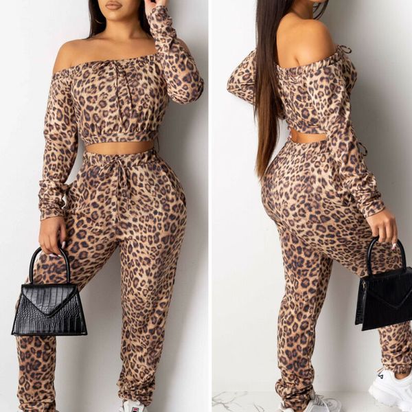 

women's fitness slim tracksuit running gym yoga sport crop pants 2pcs set leopard print sports suit, White;red