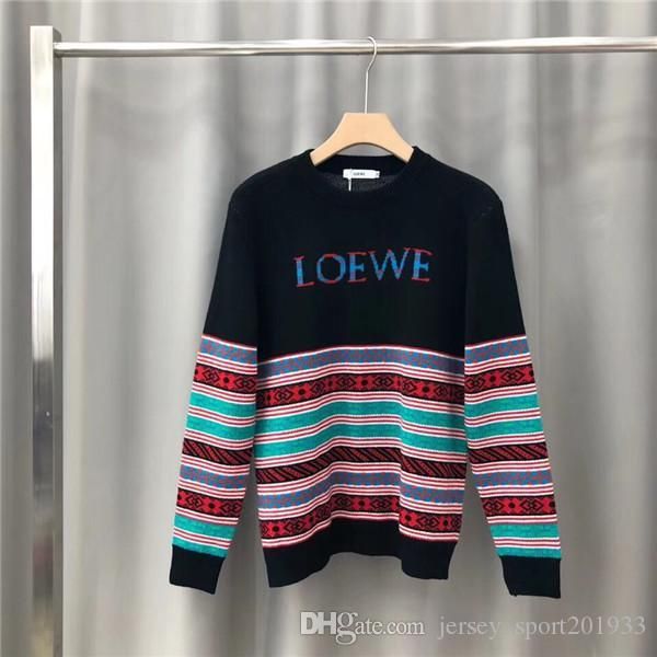 

19fw luxurious brand design loewe hoodie long sleeve crewneck sweater sweatshirt fashion stripe pullover hoodie outdoor sweatshirt, Gray;blue