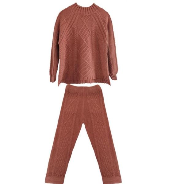 

мода двухсекционный вязаный костюм твист свитер с длинным рукавом широкие брюки ноги досуг, White