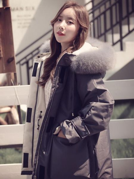 

women's down & parkas 2021 winter explosion models girls long section of real fur collar jacket 927, Black