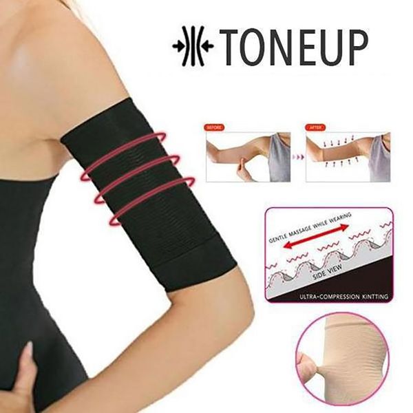 

elastic shaping thin arm bundle arm set women elastic shaperwear slimming sleeves arms for running cover mangas para brazo, Black