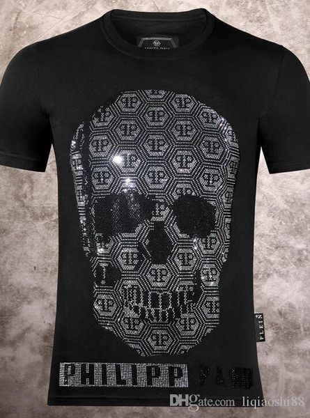

new men's t-shirt short-sleeved cotton skull print t-shirt round neck slim t-shirt men's fashionable slip g941, White;black