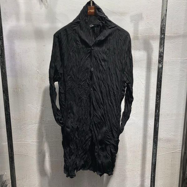 

new fashion men's pleated old thin cardigan korean version slim retro mid length single breasted men's windbreaker, Tan;black