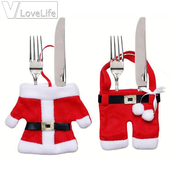 

2pcs/set christmas cutlery holders fork knife bags mini clothes pants tableware decorations xmas party supplies christmas decor