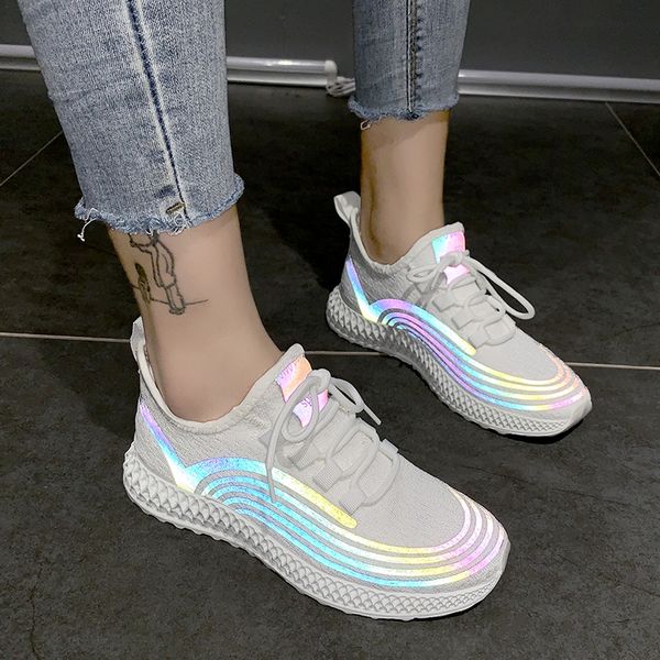 

2019 new running shoes for women reflective color flying woven women's breathable casual tenis sports shoes sock sneakers woman