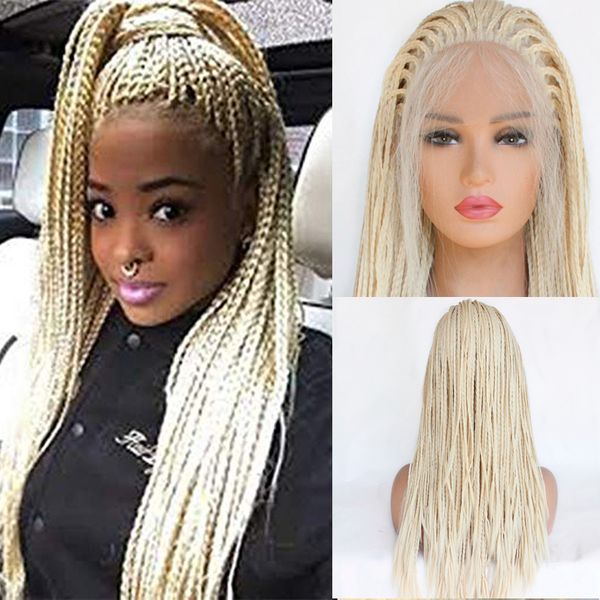 

#613 blonde braided lace front wig half hand tied synthethic hair heat resistant hair braided wigs with baby hair for black women