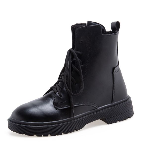 

british style short boots 2019 autumn winter new fashion wild plus velvet warm waterproof women's boots increased high, Black