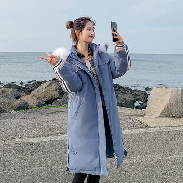 

2019 long bread letter loose warm women's autumn jacket women's winter jacket quilted coat feminina with fur famale parka, Black