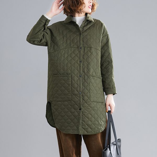 

2019 autumn clothing new style artistic versatile mid-length cotton-padded clothes thick shirt warm coat, Blue;black