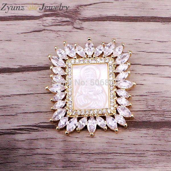 

5pcs zyz328-1979 micro pave cz with setting stone rectangle mother of pearl shell pendant for necklace jewelry making, Silver