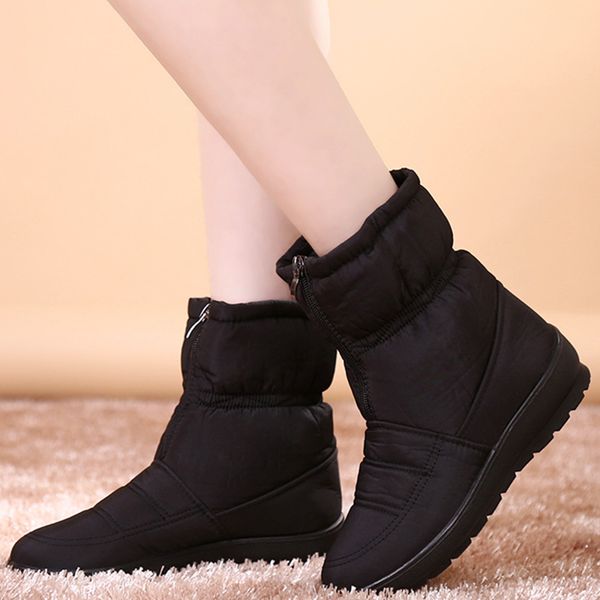 

warm winter boots women boots 2019 new rain boots waterproof women shoes snow fashion mother shoes solid ladies shoes, Black