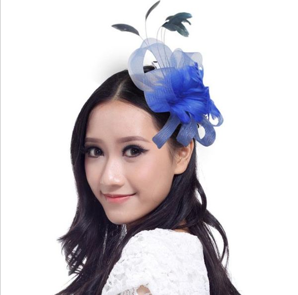

headdress bride hairdress feather headdress bow net gauze hairpin, Silver
