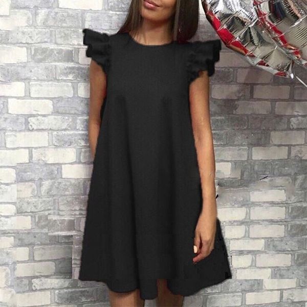 

women shoulder summer dress vintage a-line ruffle loose short dresses female vestidos good quality drop shipping designer clothes, Black;gray