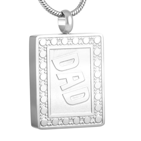 

ijd9102 dad square shaped stainless steel cremation keepsake pendant necklace memorial for ash urn souvenir jewelry, Silver