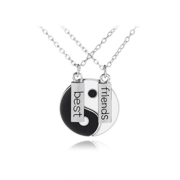 

friends necklaces friendship love gift tai chi yin yang pendant necklace for women men (black & silver