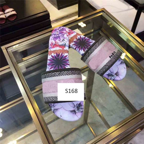 

original box dazzle flowers women sandals designer slippers flip flops striped beach causal shoes embroidery sandal floral brocade slipper 8, Black