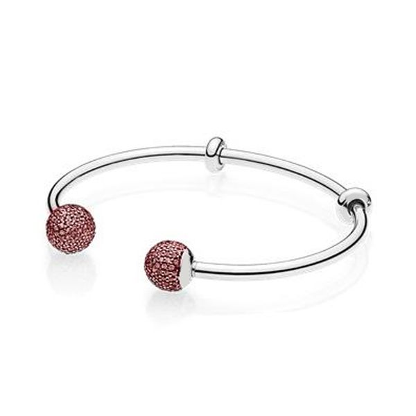 

new 100% 925 sterling silver 596438czs moments silver open bangle with pave caps red fit diy charm women original fashion jewelry gift, Golden;silver