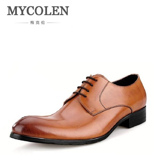 

mycolen fashion mens suit shoes dress genuine leather business male shoes handmade black brown formal derby schuhe herren