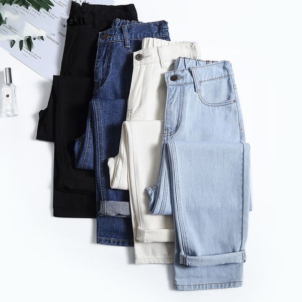 

4 color mom jeans woman elastic waist high wais plus size denim pants boyfriend jeans for women washed cotton 2020 fashion new, Blue