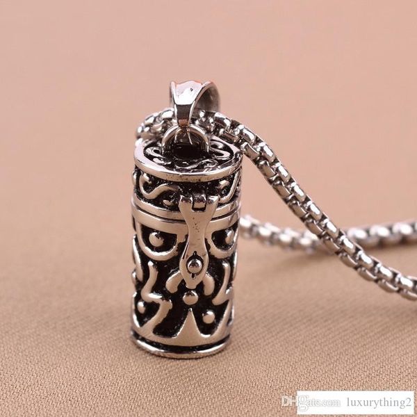 

wholesale price openable 316l stainless steel memorial cremation vintage tube jewerly ashes urn pendant locket necklace keepsake jewelry urn, Silver