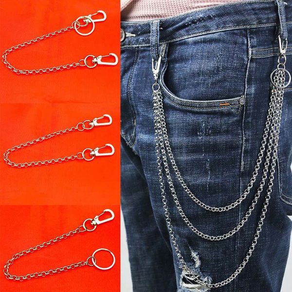 

fashion rolo necklace stainless steel long metal wallet chain leash pant jean keychain ring clip men's hip hop jewelry, Silver