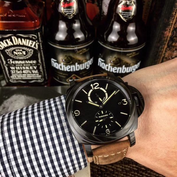 

men watches automatic movement 47mm leather band men waterproof wristwatches man casual wristwatches, Slivery;brown