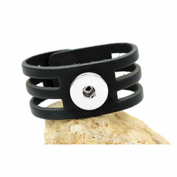 

new fashion punk black bracelet 072 interchangeable really genuine leather 18mm snap button bangle charm jewelry for women men gift, Golden;silver